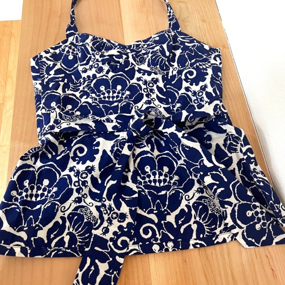 Trina Turk Blue & White Floral Halter Tank